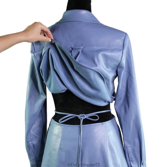 Jonathan Simkhai "Shaelyn" Faux Leather Powder Blue Cutout Shirt Dress - Picture 6 of 10
